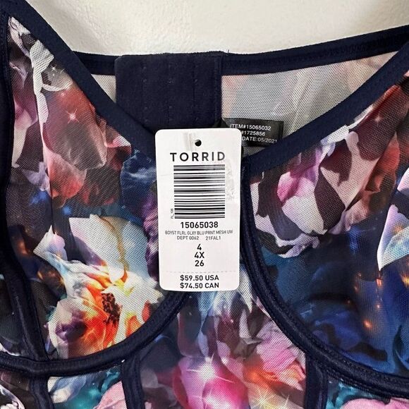 Torrid blue floral galaxy mesh piping bodysuit - Picture 4 of 8